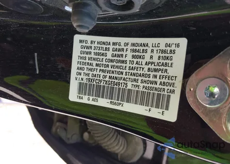 2016 Honda Civic Ex z USA, uszkodzony, nr VIN 19XFC2F7XGE049175